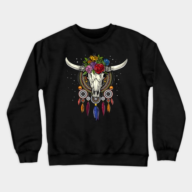 Cow Skull Dream Catcher Crewneck Sweatshirt by underheaven